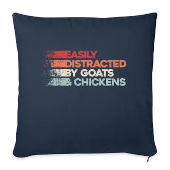 Distraction par les chèvres et les poulets - Housse de coussin décorative 45 x 45 cm - bleu marine - Devant