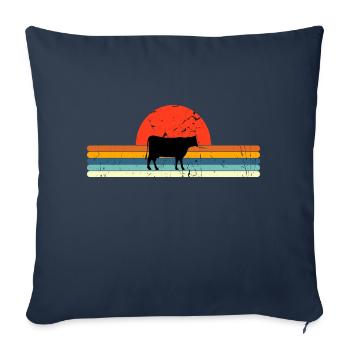 Design rétro de coucher de soleil vintage vache - Housse de coussin décorative 45 x 45 cm - bleu marine - Devant
