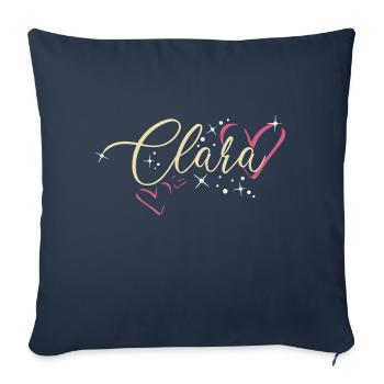 Clara Nom Prénom Calligraphie Coeur - Housse de coussin décorative 45 x 45 cm - bleu marine - Devant