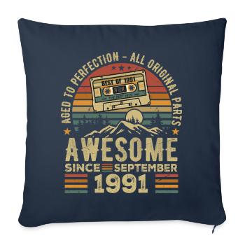 Anniversaire Septembre 1991 Vintage Septembre 1991 - Housse de coussin décorative 45 x 45 cm - bleu marine - Devant