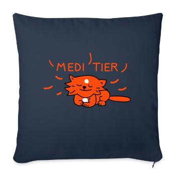 Chat méditant - Housse de coussin décorative 45 x 45 cm - bleu marine - Devant