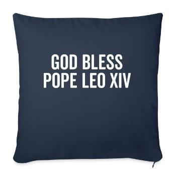 Que Dieu bénisse le pape Léon XIV - Housse de coussin décorative 45 x 45 cm - bleu marine - Devant