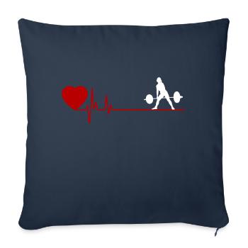 Blanc d’haltérophilie femelle avec la fréquence cardiaque rouge - Housse de coussin décorative 45 x 45 cm - bleu marine - Devant