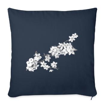 Belle sakura (blanc de perles) - Housse de coussin décorative 45 x 45 cm - bleu marine - Devant