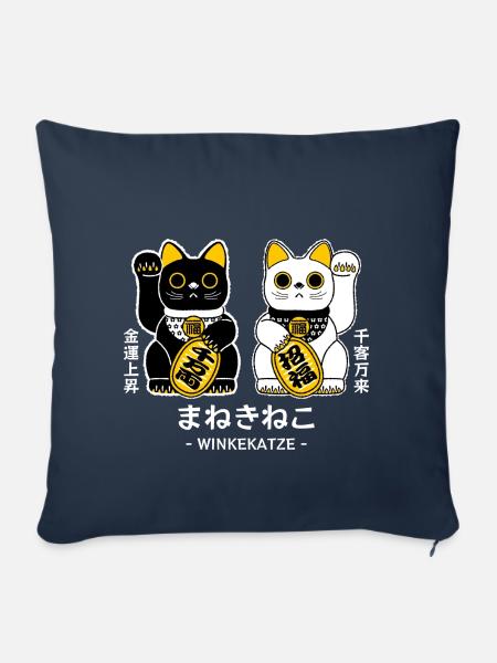 Manekineko - Winkekatze - Sofakissenbezug 45 x 45 cm - Navy