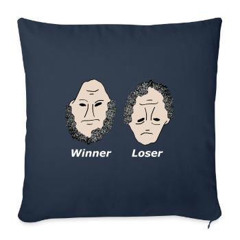 Winner & Loser (Gagnant Perdant) blanc - Housse de coussin décorative 45 x 45 cm - bleu marine - Devant