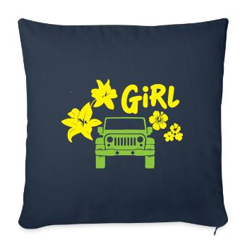 Femme avec véhicule tout-terrain - Housse de coussin décorative 45 x 45 cm - bleu marine - Devant