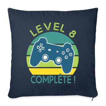Level 8 cadeau jeux vidéo Anniversaire 8 ans gamer - Housse de coussin décorative 45 x 45 cm - bleu marine - Devant