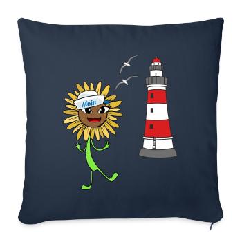 Sailor Sunflower Lighthouse Maritime Moin - Housse de coussin décorative 45 x 45 cm - bleu marine - Devant
