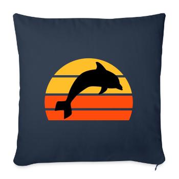 Dauphin sauteur devant un demi-soleil divisé - Housse de coussin décorative 45 x 45 cm - bleu marine - Devant