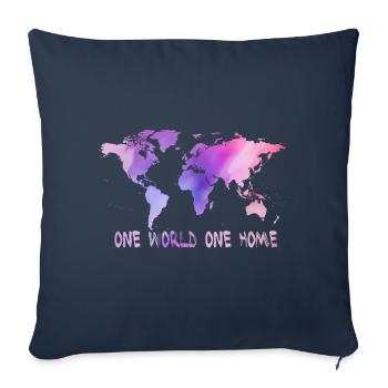 One World One Home World Map - Sofa pillowcase 17,3'' x 17,3'' (45 x 45 cm) - navy - Front