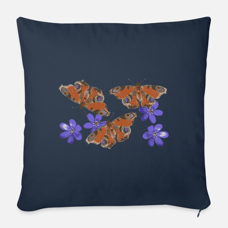 Pfauenauge Schmetterlinge Leberblümchen retro 3 - Sofakissenbezug 45 x 45 cm - Navy