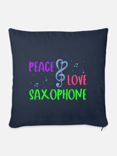 Peace Love Saxophone - Sofakissenbezug 45 x 45 cm - Navy