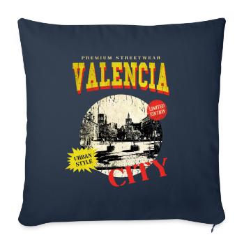 Valence Espagne Ville Skyline Vintage Rétro - Housse de coussin décorative 45 x 45 cm - bleu marine - Devant