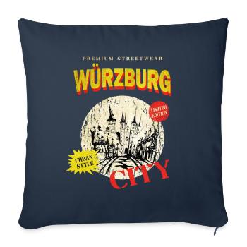 Würzburg Allemagne Ville Skyline Vintage Rétro - Housse de coussin décorative 45 x 45 cm - bleu marine - Devant