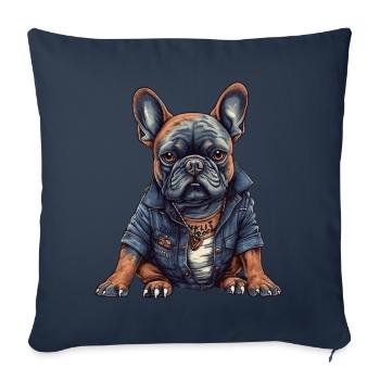 Bouledogue français cool avec des vêtements streetwear - Housse de coussin décorative 45 x 45 cm - bleu marine - Devant