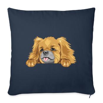 Chien pékinois - Housse de coussin décorative 45 x 45 cm - bleu marine - Devant