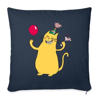 Chat de fête - Housse de coussin décorative 45 x 45 cm - bleu marine - Devant