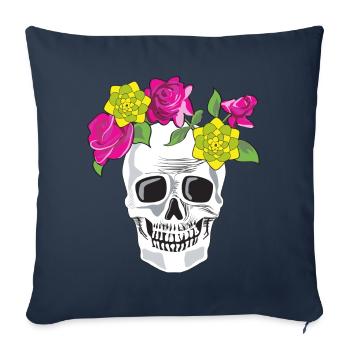 Totenkopf mit Blumen - Sofakissenbezug 45 x 45 cm - Navy - Vorne
