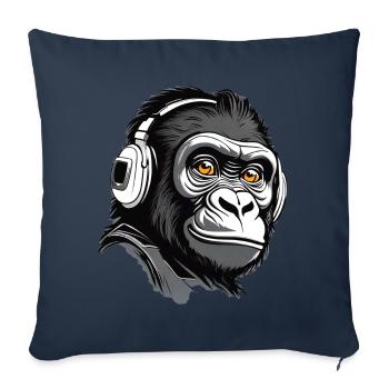 Gorille cool avec des écouteurs - Housse de coussin décorative 45 x 45 cm - bleu marine - Devant