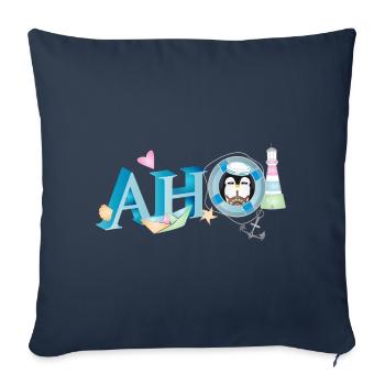 Salutation de marin avec lettrage Ahoi avec un marin pingouin - Housse de coussin décorative 45 x 45 cm - bleu marine - Devant