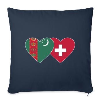 Turkménistan Suisse Drapeau Coeur - Housse de coussin décorative 45 x 45 cm - bleu marine - Devant