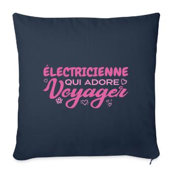 Électricienne globe-trotteuse passionnée de voyage - Housse de coussin décorative 45 x 45 cm - bleu marine - Devant