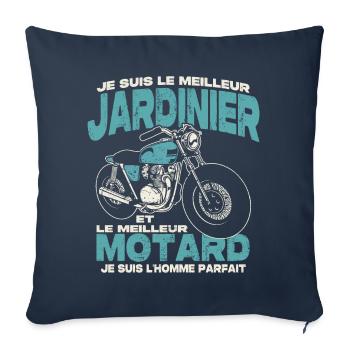 Le meilleur jardinier et le meilleur motard - Housse de coussin décorative 45 x 45 cm - bleu marine - Devant