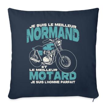 Le meilleur normand et le meilleur motard - Housse de coussin décorative 45 x 45 cm - bleu marine - Devant