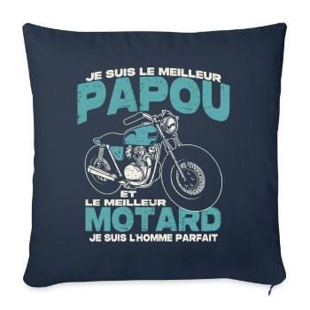 Le meilleur papou et le meilleur motard - Housse de coussin décorative 45 x 45 cm - bleu marine - Devant