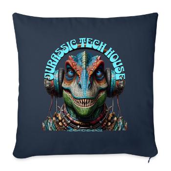MESOZOIC TECH HOUSE – Cool T-REX with Headphones! - Sofa pillowcase 17,3'' x 17,3'' (45 x 45 cm) - navy - Front