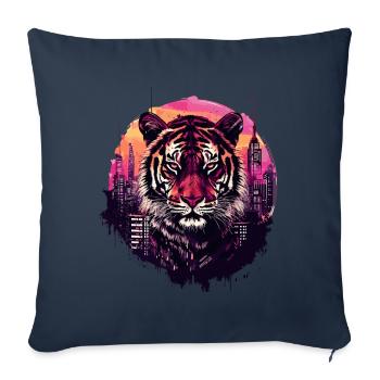tigre, tête de tigre, gros chat, prédateur, ville, néon - Housse de coussin décorative 45 x 45 cm - bleu marine - Devant