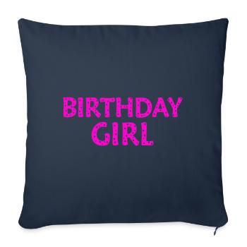 Fille d’anniversaire - Housse de coussin décorative 45 x 45 cm - bleu marine - Devant