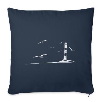 Mer du Nord Goélands Phare cadeau - Housse de coussin décorative 45 x 45 cm - bleu marine - Devant