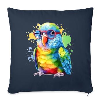 Bunter cooler Papagei mit Brille - Sofakissenbezug 45 x 45 cm - Navy - Vorne