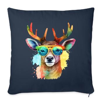 Bunter cooler Hirsch mit Sonnenbrille - Sofakissenbezug 45 x 45 cm - Navy - Vorne