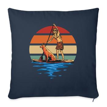 Vintage Stand Up Paddle Dog And Girl Cartoon - Housse de coussin décorative 45 x 45 cm - bleu marine - Devant