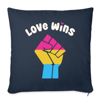 L’amour gagne le poing de la fierté pansexuelle pour l’égalité - Housse de coussin décorative 45 x 45 cm - bleu marine - Devant