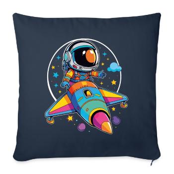 Petit astronaute dans un vaisseau spatial coloré dans l’espace - Housse de coussin décorative 45 x 45 cm - bleu marine - Devant