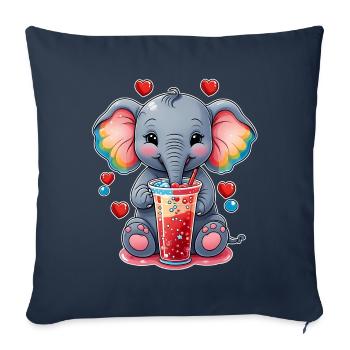 Un petit éléphant mignon boit de la limonade - Housse de coussin décorative 45 x 45 cm - bleu marine - Devant