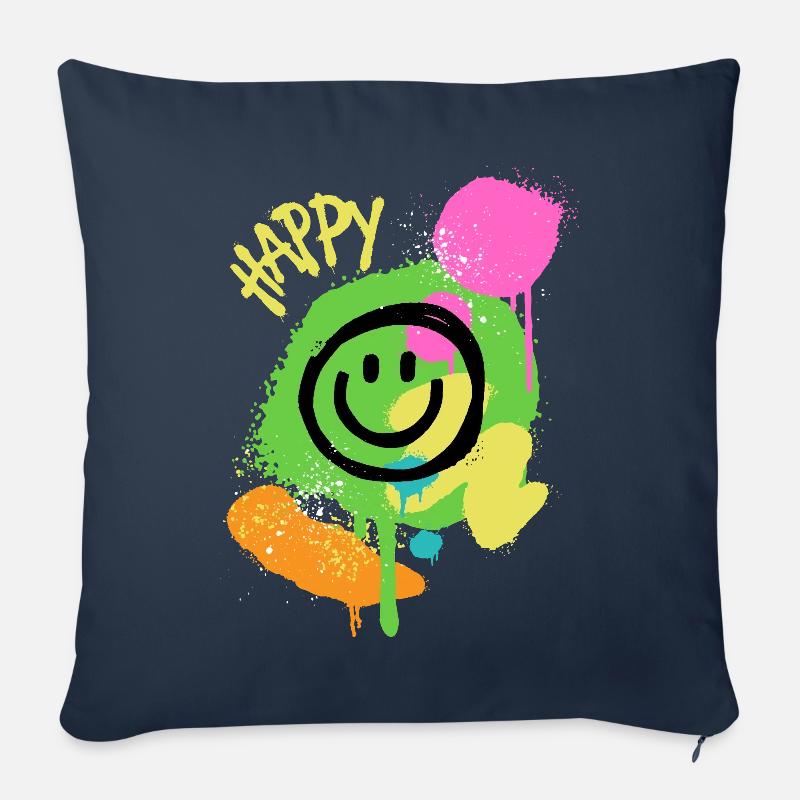 Graffiti Happy Smiley Éclaboussures de Couleur - Housse de coussin décorative 45 x 45 cm - bleu marine