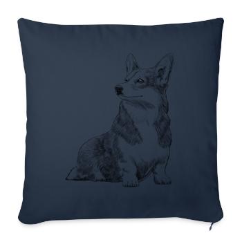 Chien Welsh Corgi Pembroke - Housse de coussin décorative 45 x 45 cm - bleu marine - Devant