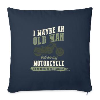 Motocycliste vieil homme - Housse de coussin décorative 45 x 45 cm - bleu marine - Devant
