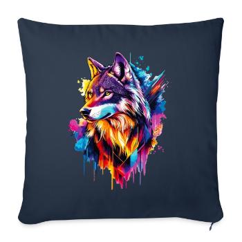 Wolf Wolfskopf Raubtier Wald Natur Wildnis Bunt - Sofakissenbezug 45 x 45 cm - Navy - Vorne