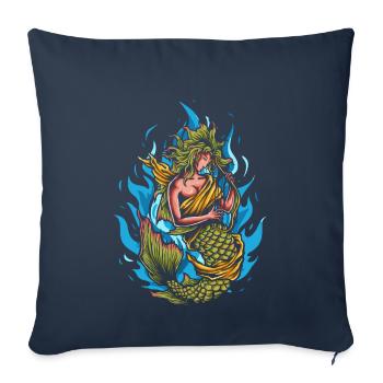 Sirène jouant de la harpe - Housse de coussin décorative 45 x 45 cm - bleu marine - Devant