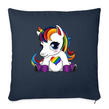 Licorne mignonne LGBTQ - Housse de coussin décorative 45 x 45 cm - bleu marine - Devant