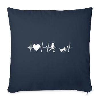 Battement de coeur cross-country - Canicross - Chien - Housse de coussin décorative 45 x 45 cm - bleu marine - Devant