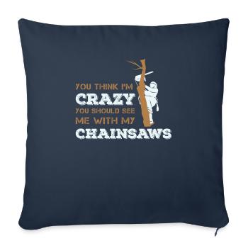 Tronçonneuse et arbre pour bûcherons et arboriculteurs - Housse de coussin décorative 45 x 45 cm - bleu marine - Devant