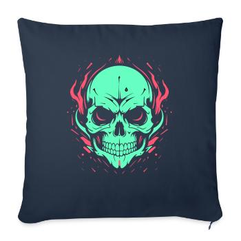 Crâne néon - Housse de coussin décorative 45 x 45 cm - bleu marine - Devant