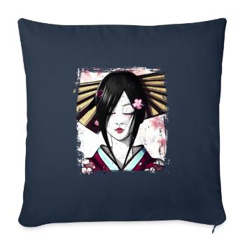 Geisha, art numérique traditionnel, Japon - Housse de coussin décorative 45 x 45 cm - bleu marine - Devant